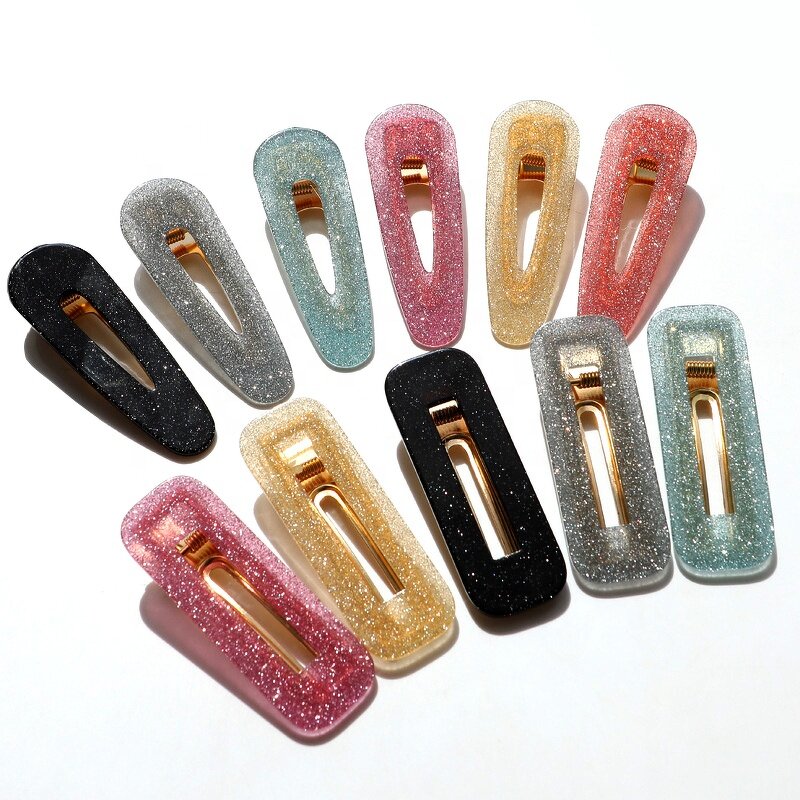 Hair Clip Accessories for Women - Manufacturer with Korean Water Drop Rectangle Shaped Acetate Glitter Acrylic Pin