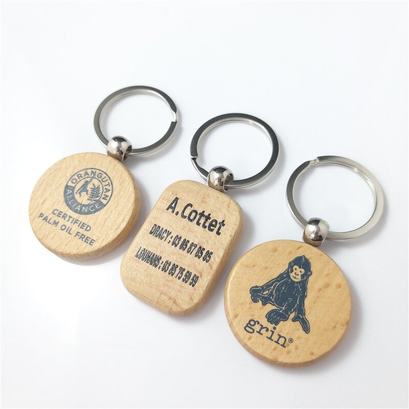 Wood Keychains - Manufacturer with Personalized QR Code Name Date Logo Custom