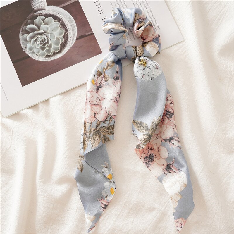 Hairscarf Scrunchies for Women Girl - Manufacturer with Boutique Flower Silk Long Tail & Floral Satin Large Ponytail