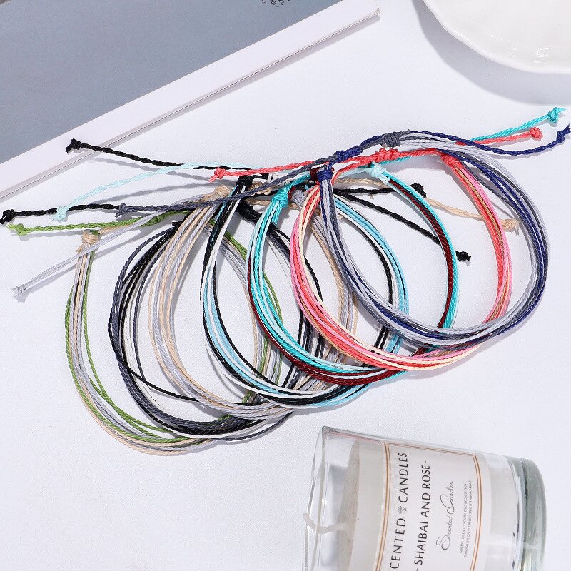 Braided Rope Anklet for Women - Manufacturer with Fashion Boho Handmade Adjustable Wax Cord Natural String Thread