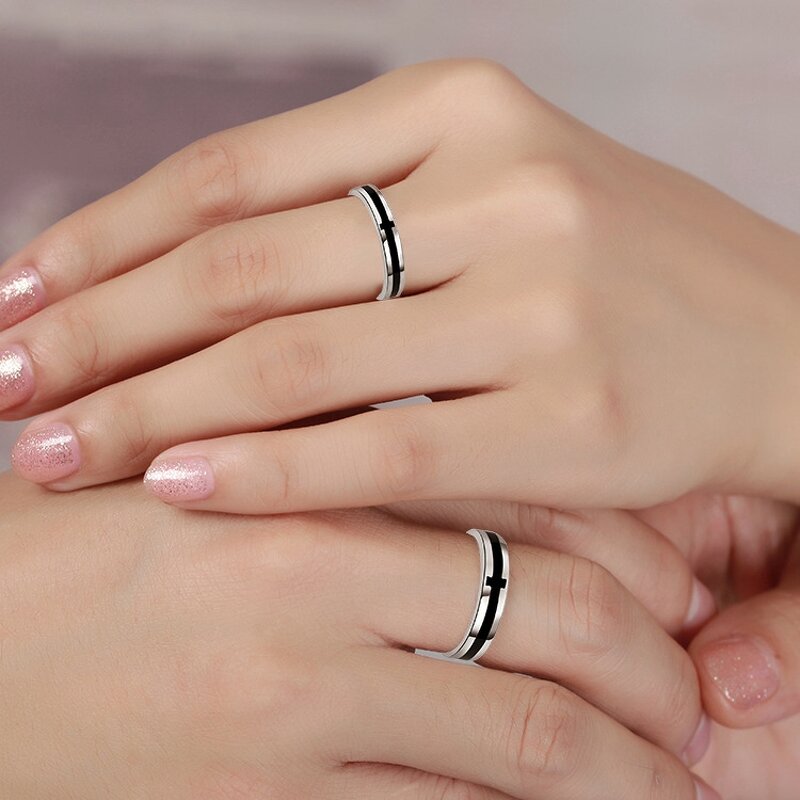 Couple Rings - Manufacturer with 925 Silver Plated Black Cross Adjustable for Valentine's Day Gift