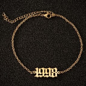 Birth Year Number Anklet for Women - Manufacturer with 18K Gold Silver Plated Stainless Steel Old English 1980-2000