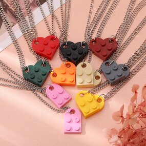 Heart Pendant Necklace - Manufacturer with 2pcs/pair Building Block Teether Brick & Matching for Couple