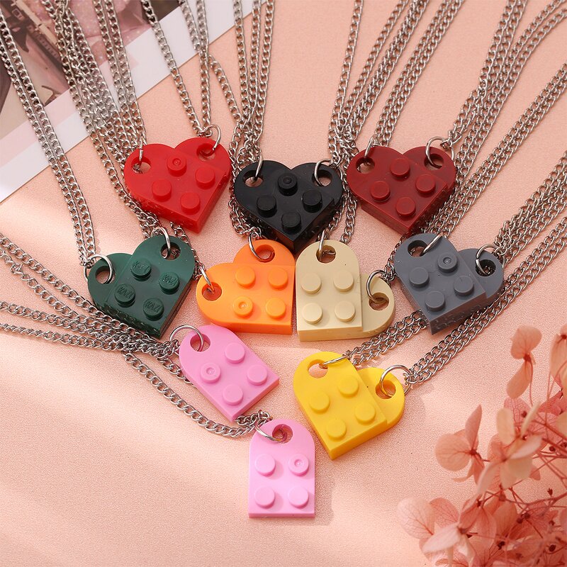 Heart Pendant Necklace - Manufacturer with 2pcs/pair Building Block Teether Brick & Matching for Couple