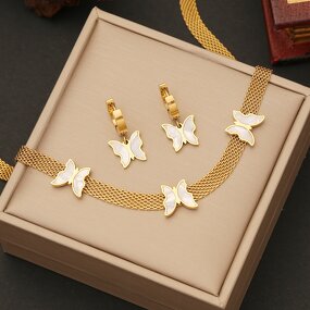 Shell Butterfly Jewelry Set - Manufacturer with Non Tarnish 18K Gold Plated Stainless Steel for Women