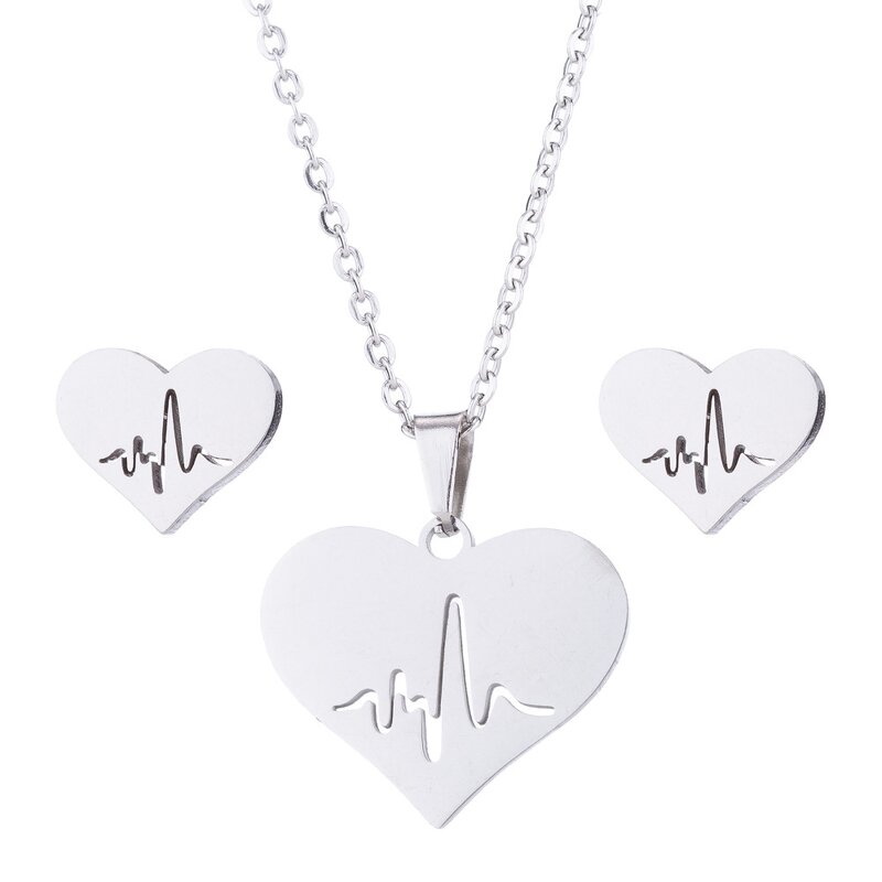 Heart Jewelry Set for Women - Manufacturer with 18K Gold Silver Stainless Steel Heart Pendant & ECG Heartbeat