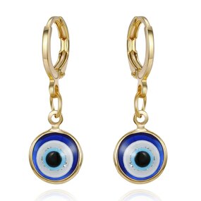Evil Eye Earring - Manufacturer with Gold Plated Drop Round White Blue & Turkish Design for Women