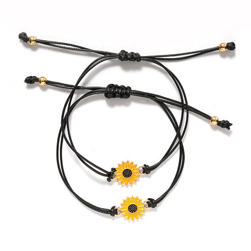 Sunflower Bracelet - Manufacturer with 2pcs/Set for Lovers & Adjustable Braided String for Women