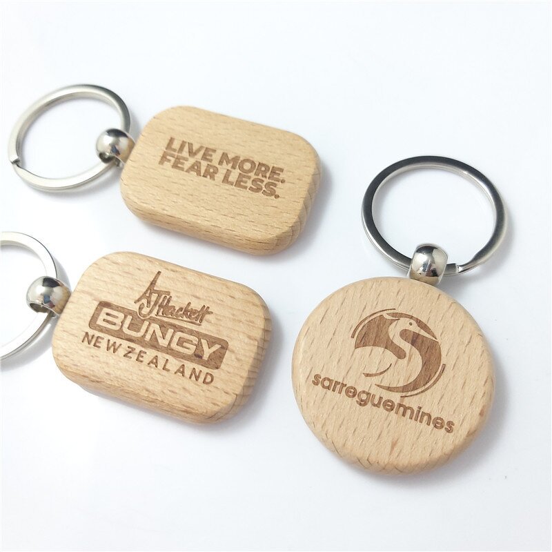 Wood Keychains - Manufacturer with Personalized QR Code Name Date Logo Custom