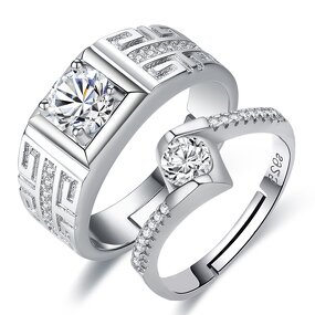Engagement Wedding Rings Set - Manufacturer with 925 Silver Plated Zircon Crystal