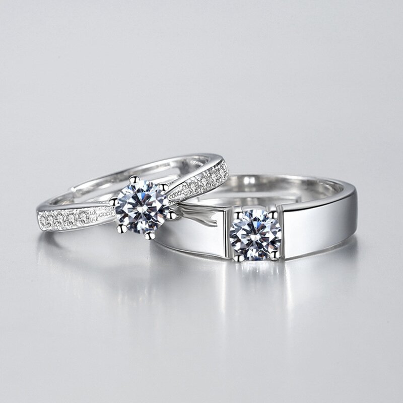 Wedding Engagement Rings - Manufacturer with 925 Silver Plated Crystal CZ Zircon & Adjustable for Men Women