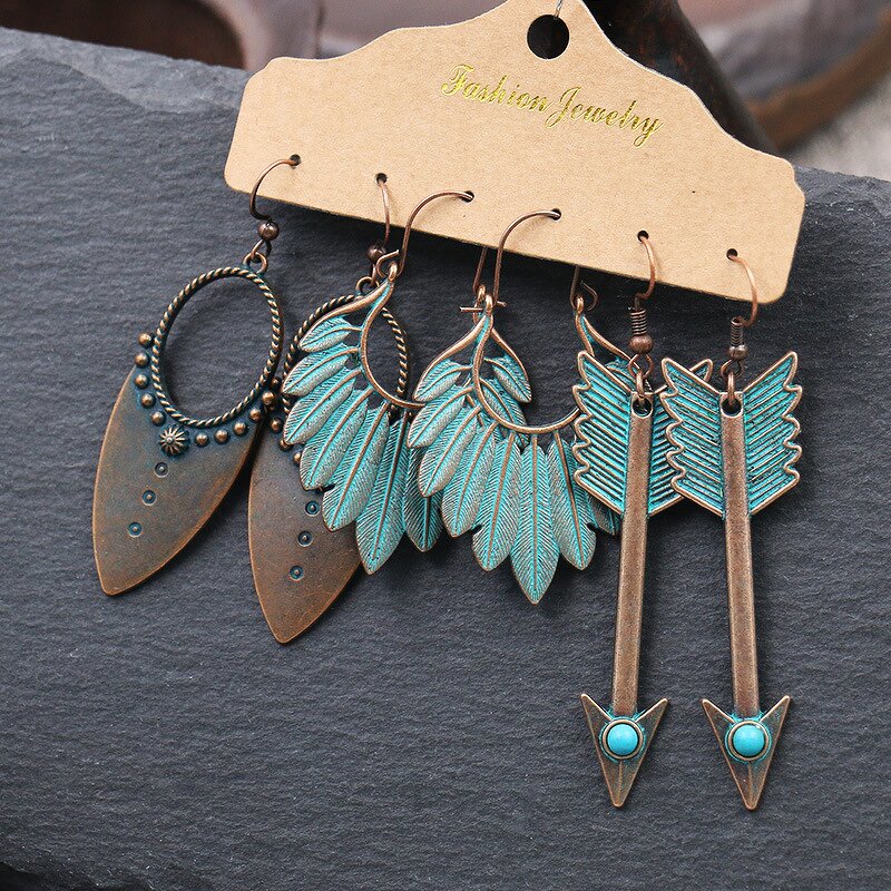 Boho Earring Set for Women - Manufacturer with Vintage Exaggerated Bohemian Antique Bronze Plated Charm Arrows