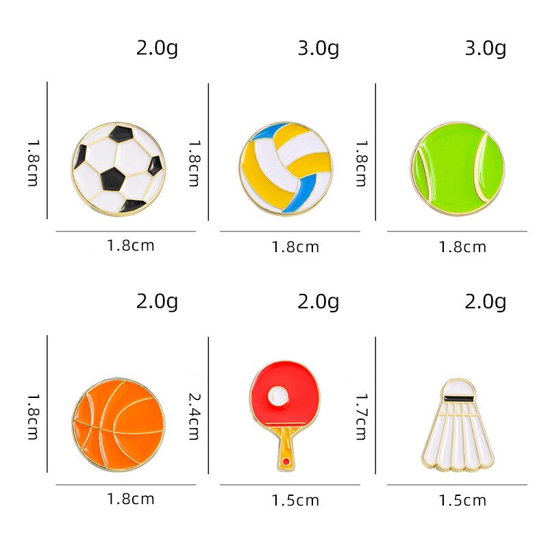 Sports Balls Brooches for Clothes - Manufacturer with Tennis Volleyball Soccer Badminton Basketball Metal Enamel