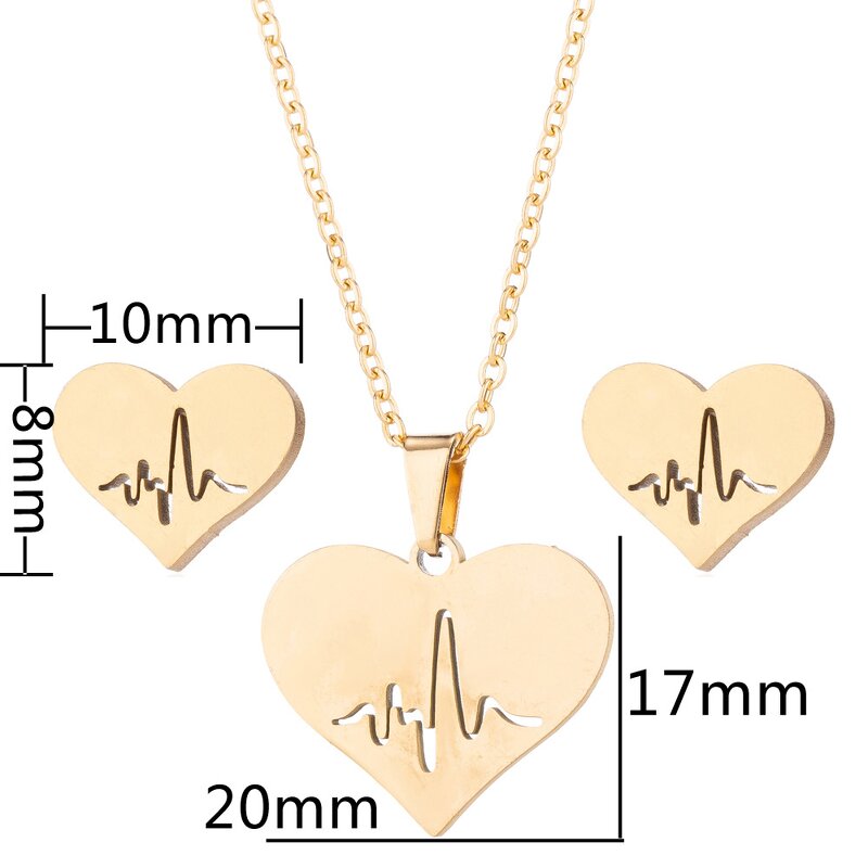 Heart Jewelry Set for Women - Manufacturer with 18K Gold Silver Stainless Steel Heart Pendant & ECG Heartbeat
