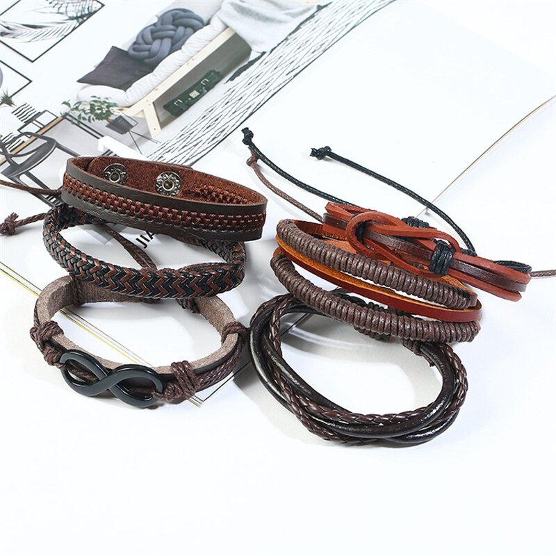 Leather Bracelet - Manufacturer with 6PCS/SET Infinity Braided Adjustable Multi Layered Wrap for Men