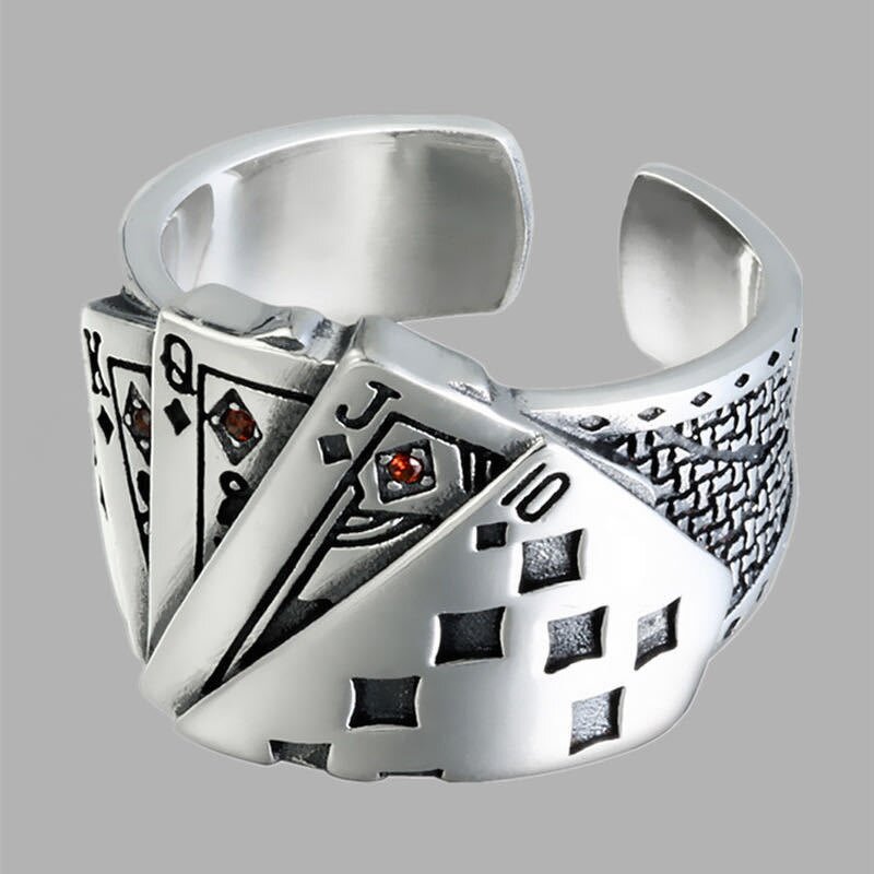 Playing Cards Poker Rings - Manufacturer with Creative Vintage Style Antique Silver Plated Mens Open Adjustable