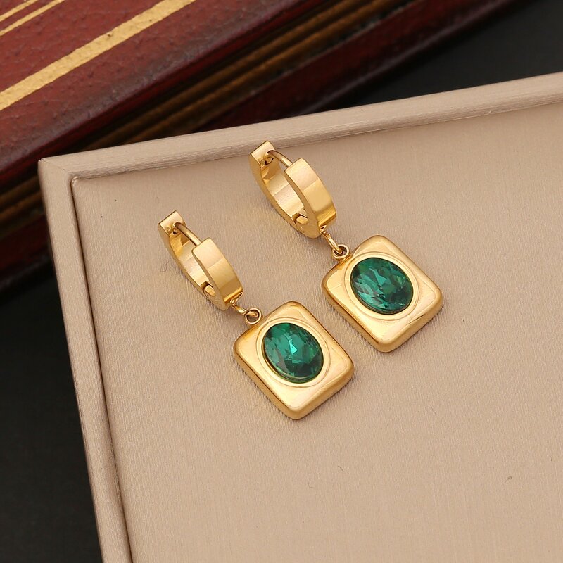 Emerald Stone Jewelry Set for Women - Manufacturer with Fashion Non Tarnish 18K Gold Plated Stainless Steel