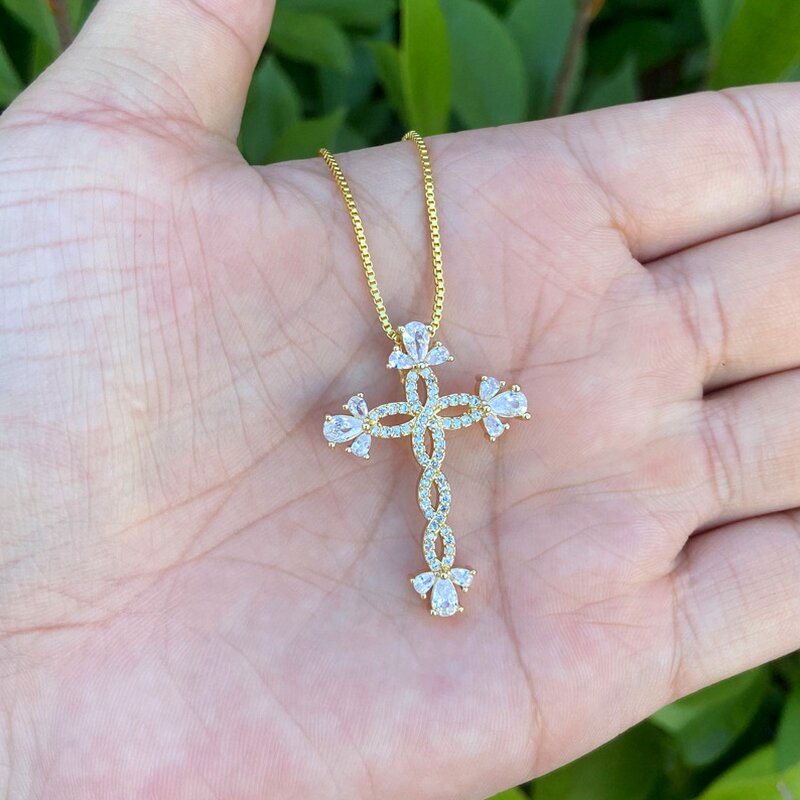 Cross Shaped Pendant Necklace - Manufacturer with Iced Out Diamond Cubic Zircon & 18K Real Gold Plated for Woman