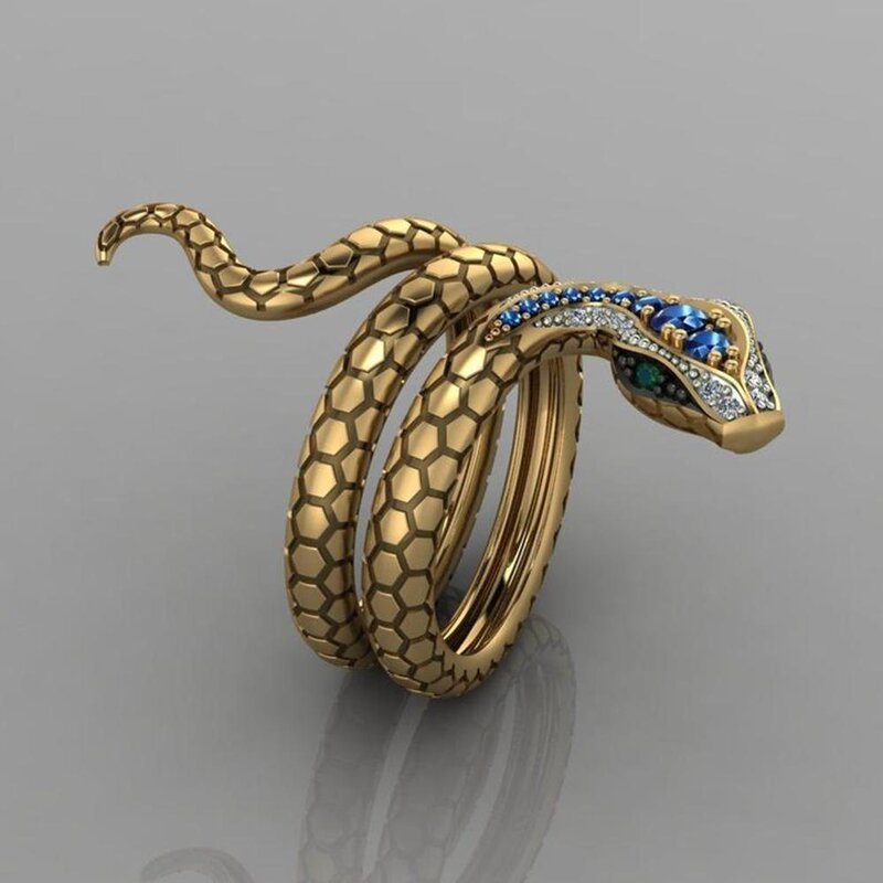 Snake Shaped Rings for Women Ladies - Manufacturer with Hip Hop Style Gold Plated Exaggerated Big Copper Gemstone