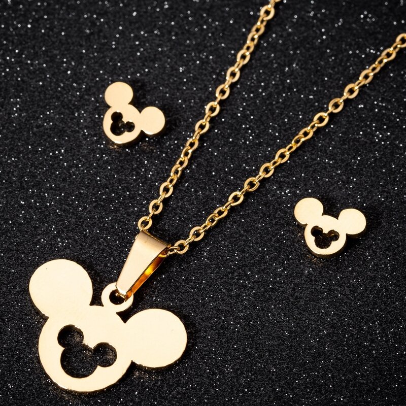 Mickey Minnie Jewelry Set - Manufacturer with Non Tarnish 18K Gold Silver Plated Stainless Steel