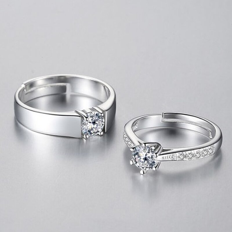 Wedding Engagement Rings - Manufacturer with 925 Silver Plated Crystal CZ Zircon & Adjustable for Men Women