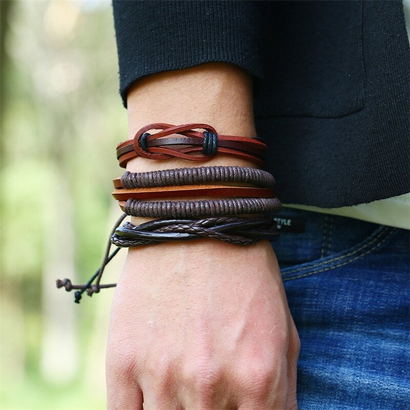Leather Bracelet - Manufacturer with 6PCS/SET Infinity Braided Adjustable Multi Layered Wrap for Men