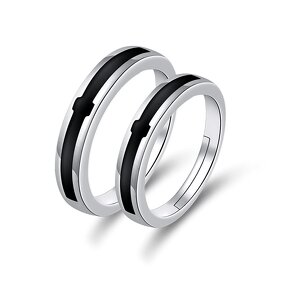 Couple Rings - Manufacturer with 925 Silver Plated Black Cross Adjustable for Valentine's Day Gift
