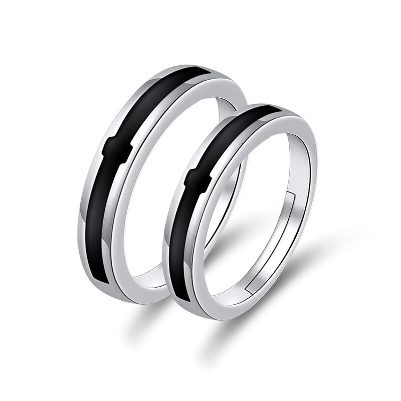 Couple Rings - Manufacturer with 925 Silver Plated Black Cross Adjustable for Valentine's Day Gift