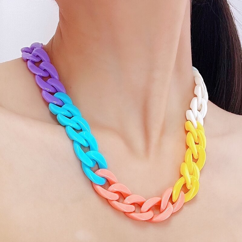 Cuban Chain Necklace - Manufacturer with Hip Hop Exaggerated Chunky & Rainbow Colorful Resin Acrylic Link