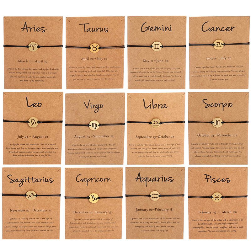 Zodiac Sign Bracelet - Manufacturer with Adjustable Silk String Cord Knot & Silver 18K Gold Plated for Women