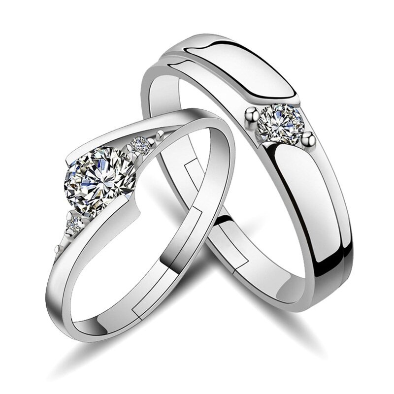 Wedding Engagement Rings - Manufacturer with 925 Silver Plated Crystal Zircon & Adjustable for Couple