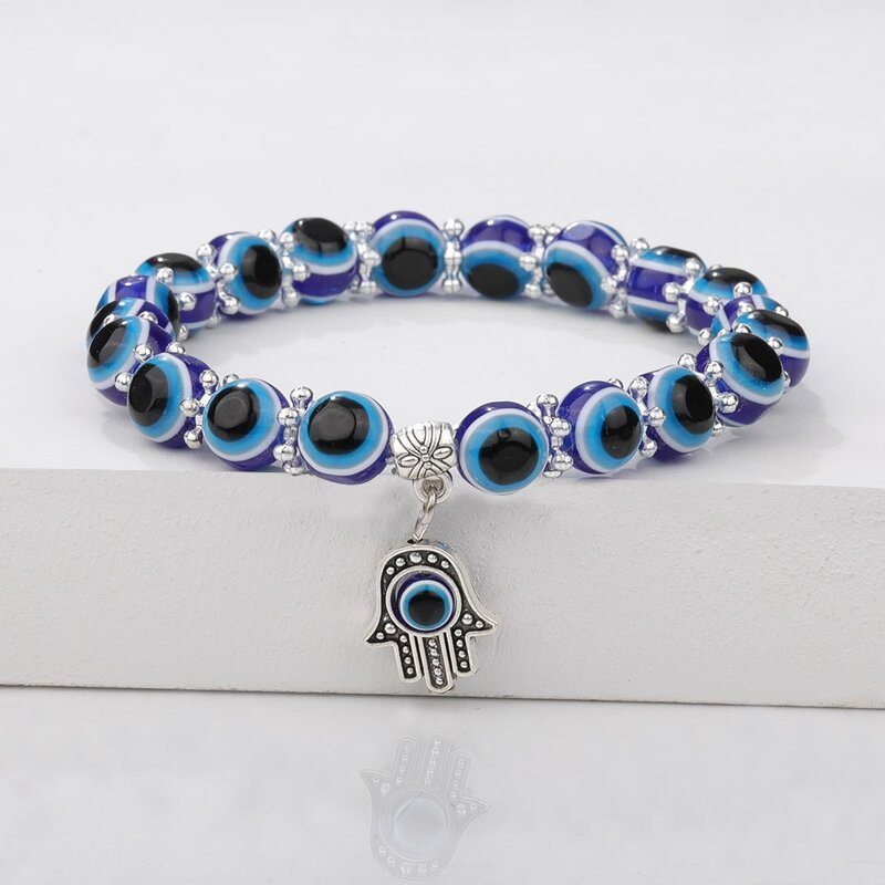 Evil Eye Beads Bracelet - Manufacturer with Fatima Hamsa Hand Pendant & Stretch Adjustable for Women