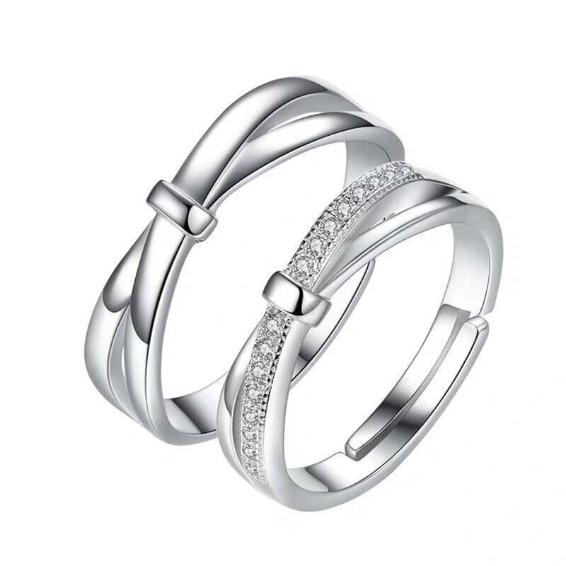Engagement Wedding Rings Set - Manufacturer with 925 Silver Plated Adjustable & Zircon for Couple