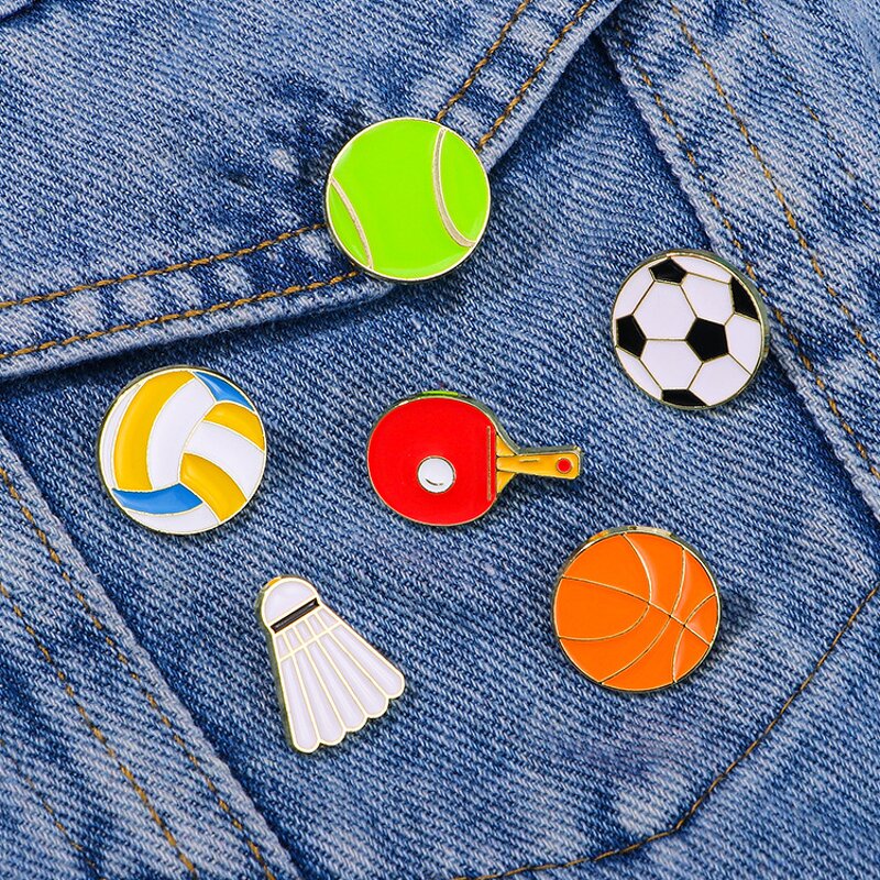Sports Balls Brooches for Clothes - Manufacturer with Tennis Volleyball Soccer Badminton Basketball Metal Enamel