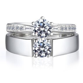 Wedding Engagement Rings - Manufacturer with 925 Silver Plated Crystal CZ Zircon & Adjustable for Men Women