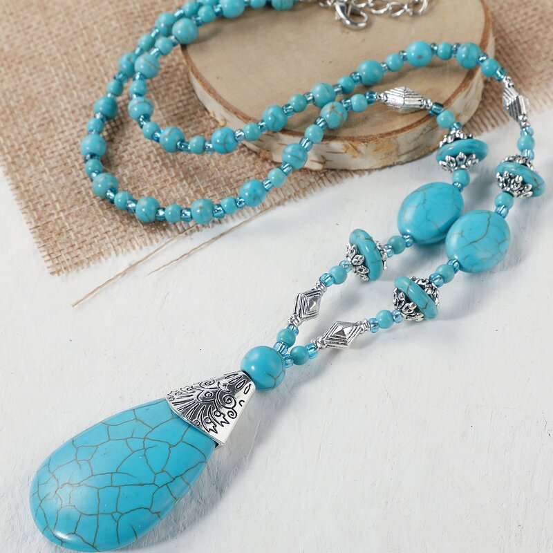 Turquoise Stone Jewelry Set for Women - Manufacturer with Vintage Antique Silver Plated Real Natural
