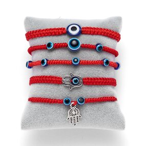 Evil Eye Bracelet - Manufacturer with Handmade Adjustable Braided String Red Silk Cord & Fatima Hamsa Pendant