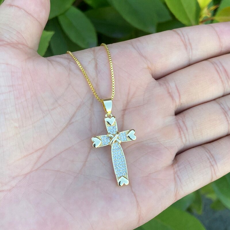 Cross Shaped Pendant Necklace - Manufacturer with Iced Out Diamond Cubic Zircon & 18K Real Gold Plated for Woman