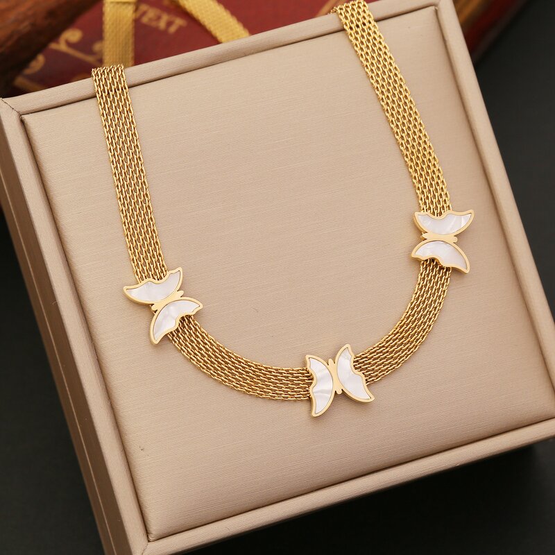 Shell Butterfly Jewelry Set - Manufacturer with Non Tarnish 18K Gold Plated Stainless Steel for Women