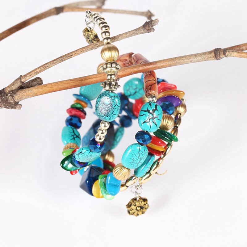 Boho Bracelet for Women - Manufacturer with Artificial Stone Turquoise Amethyst Agate & Resin Beads Warp