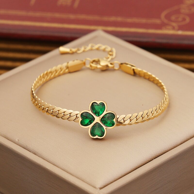 Four Leaf Clover Jewelry Set for Women - Manufacturer with Non Tarnish 18K Gold Plated Stainless Steel & Emerald