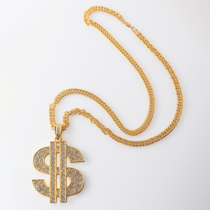US Dollar Sign Pendant Necklace - Manufacturer with Punk Hip Hop Style & Golden Exaggerated Big Diamond
