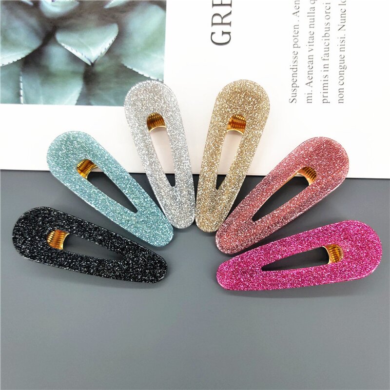 Hair Clip Accessories for Women - Manufacturer with Korean Water Drop Rectangle Shaped Acetate Glitter Acrylic Pin