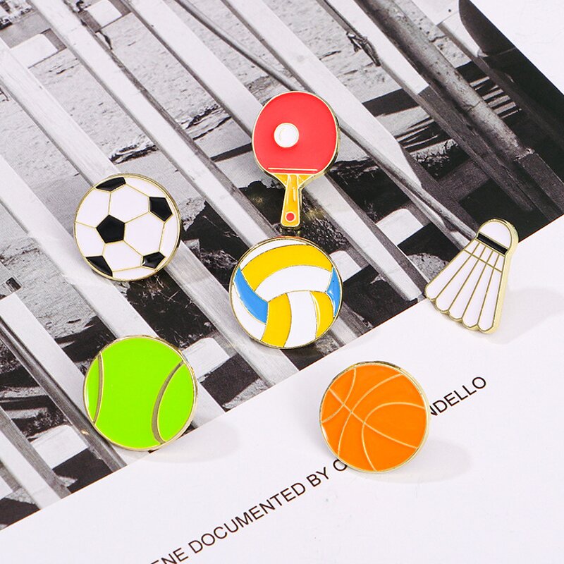 Sports Balls Brooches for Clothes - Manufacturer with Tennis Volleyball Soccer Badminton Basketball Metal Enamel