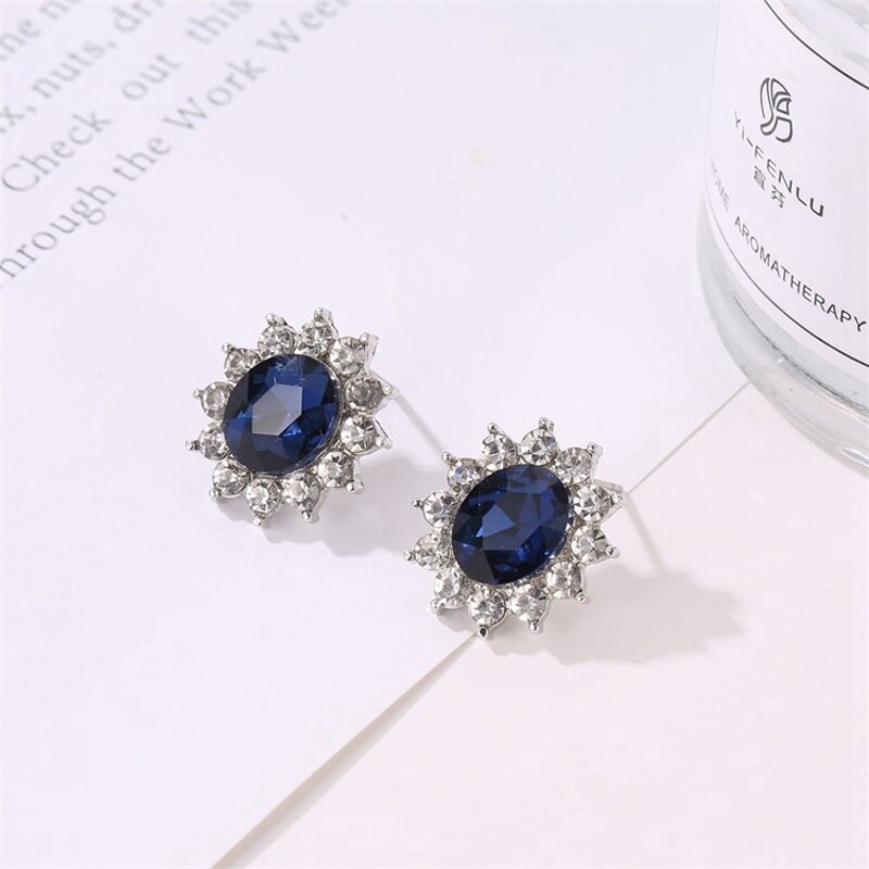 Sunflower Jewelry Set for Ladies - Manufacturer with Silver Plated Shaped & Blue Rhinestone Crystal Zircon