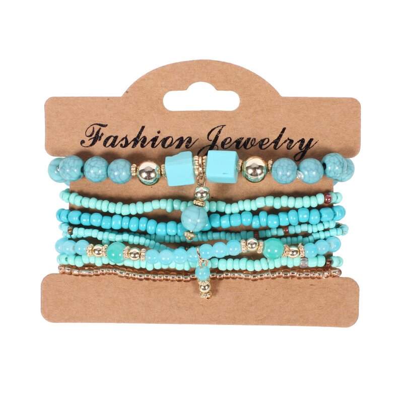 Boho Bracelet Set for Women - Manufacturer with 8pcs/set Candy Color Rice Beads & Elastic Stretch Multilayer