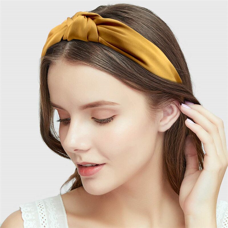 Headbands for Women - Manufacturer with Pure Color Soft Satin Silk Fabric Hairband Knotted
