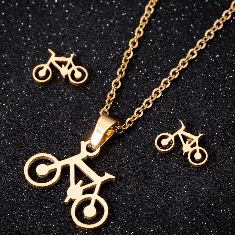 Bicycle Bike Jewelry Set - Manufacturer with 18k Gold Silver Plated Stainless Steel Charm for Women