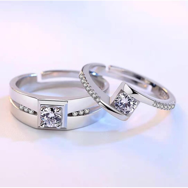Couple Rings for Lovers - Manufacturer with Real Silver Plated AAA Cubic Zircon & Adjustable for Women Men