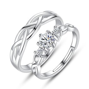 Couple Lovers Rings - Manufacturer with 925 Real Silver Plated Brass Zircon & Adjustable for Wedding